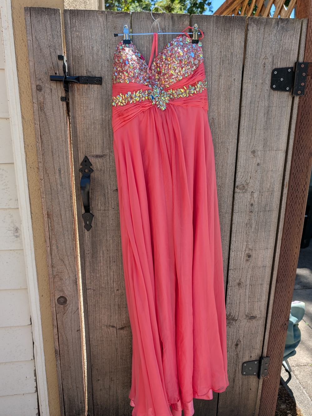 Cinderella Coral Beaded Prom Gown with Jeweled Bodice